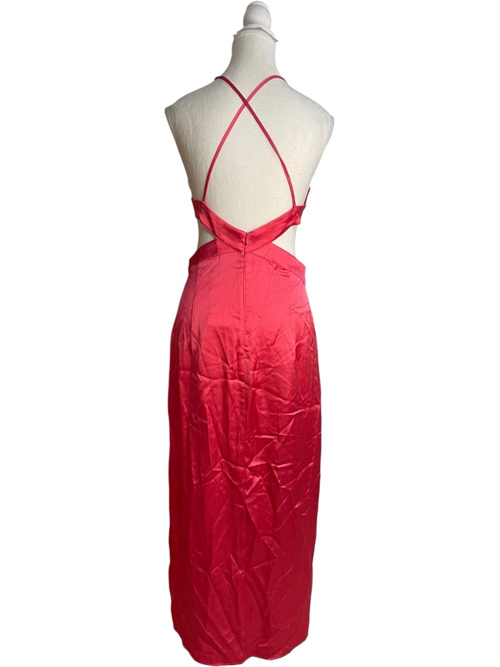 Zara Satin Cut-Out Midi Dress Pink - Picture 7 of 16